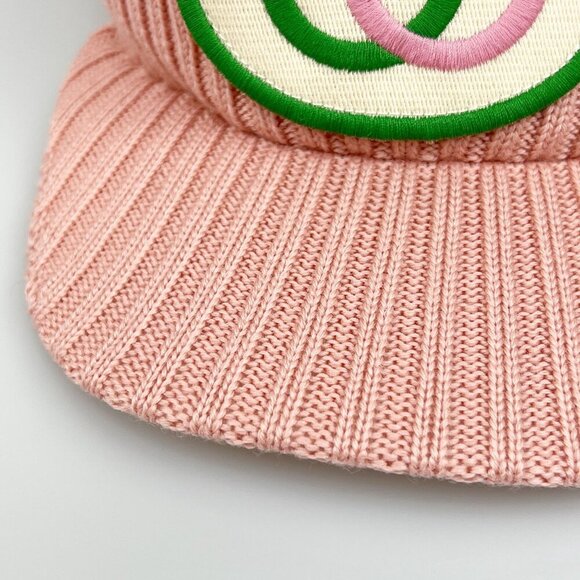 NWT Gucci Knitted Vistor Wool Embroidered Patch Head In Pink Hat Size S main image 6